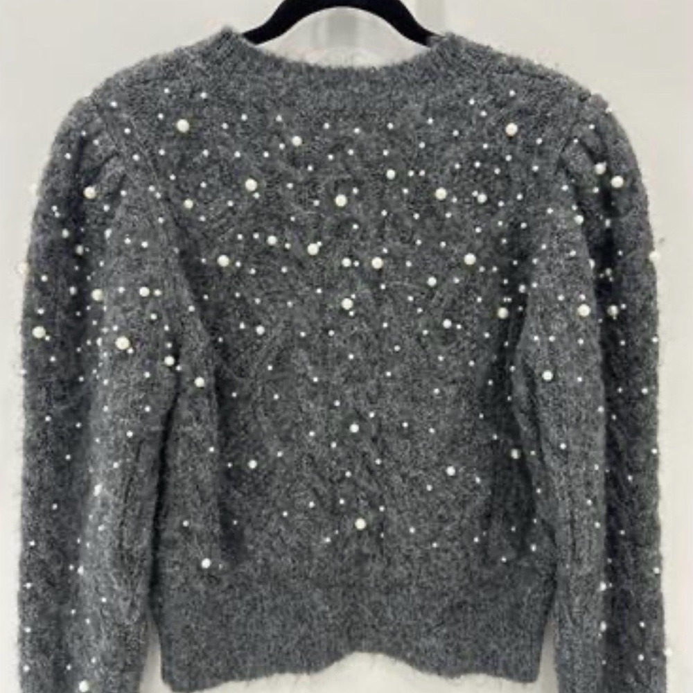 Zara Gray Sweater with Pearl Details